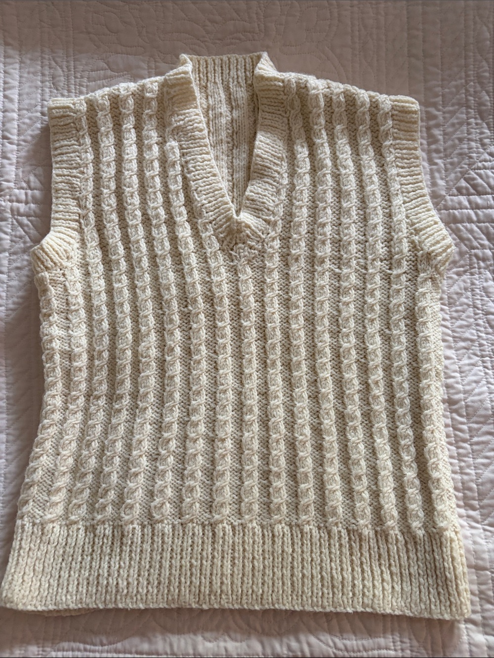 Cream Cable Knit V-Neck Sweater Vest HANDMADE